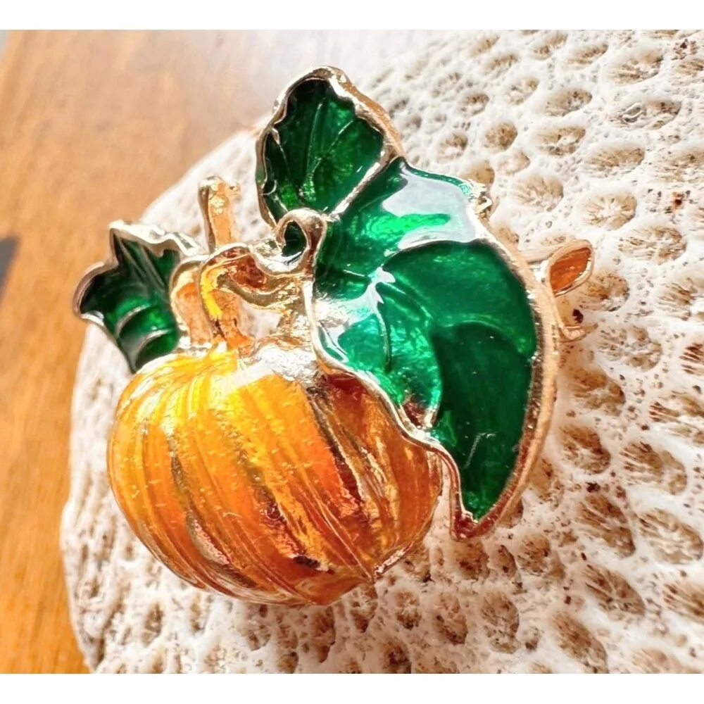 Pumpkin Brooch Pin New Fall Leaves Thanksgiving Bountiful Harvest Festiv… - Image 8