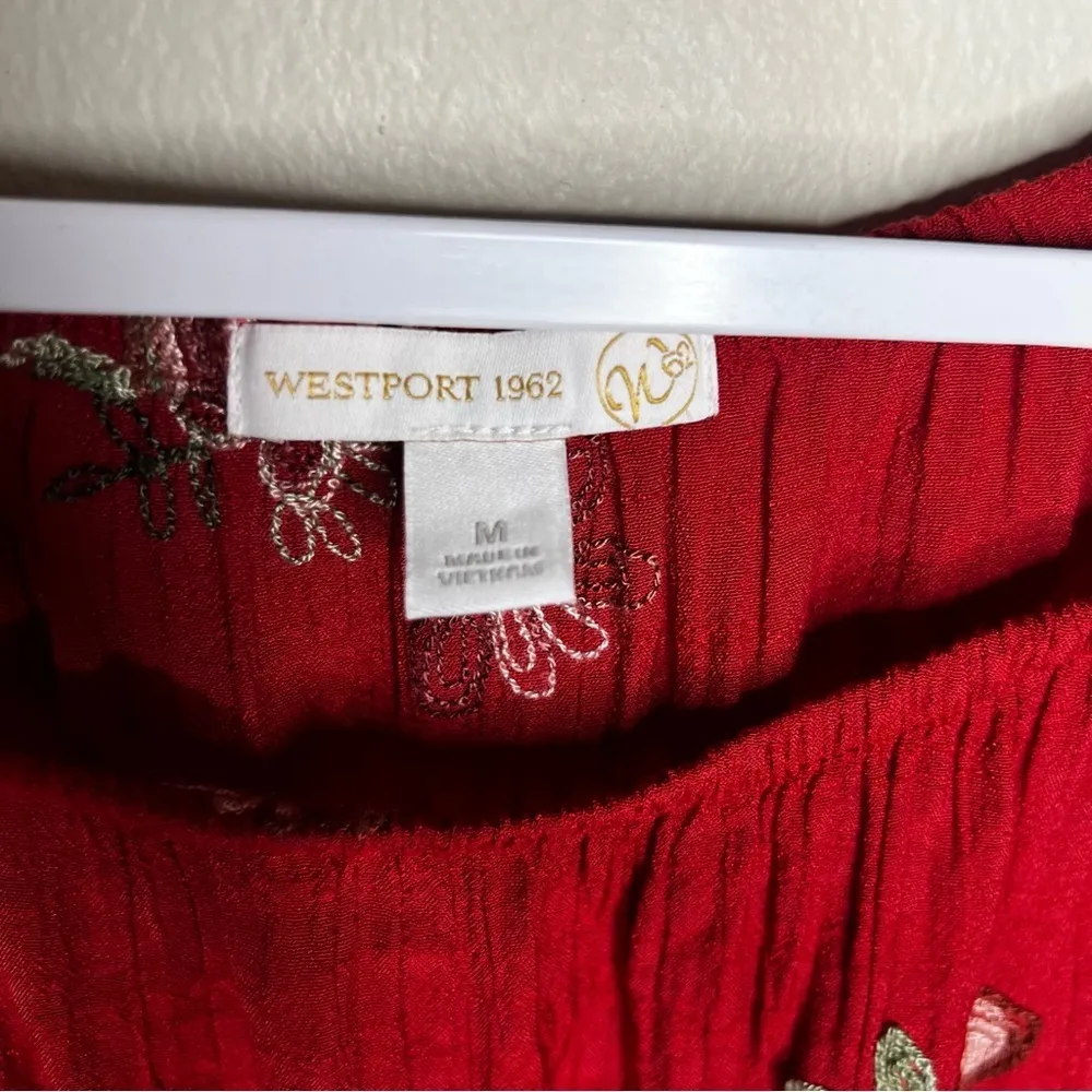 Westport Embroidered Rose Print Peasant Romantic Feminine Drop Waist‎ Top - Image 5