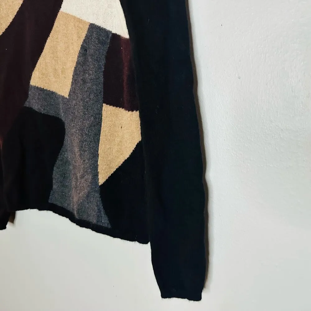 CHARTER CLUB Luxury Cashmere Black Brown Geometric Long Sleeves Sweater Size M - Image 4