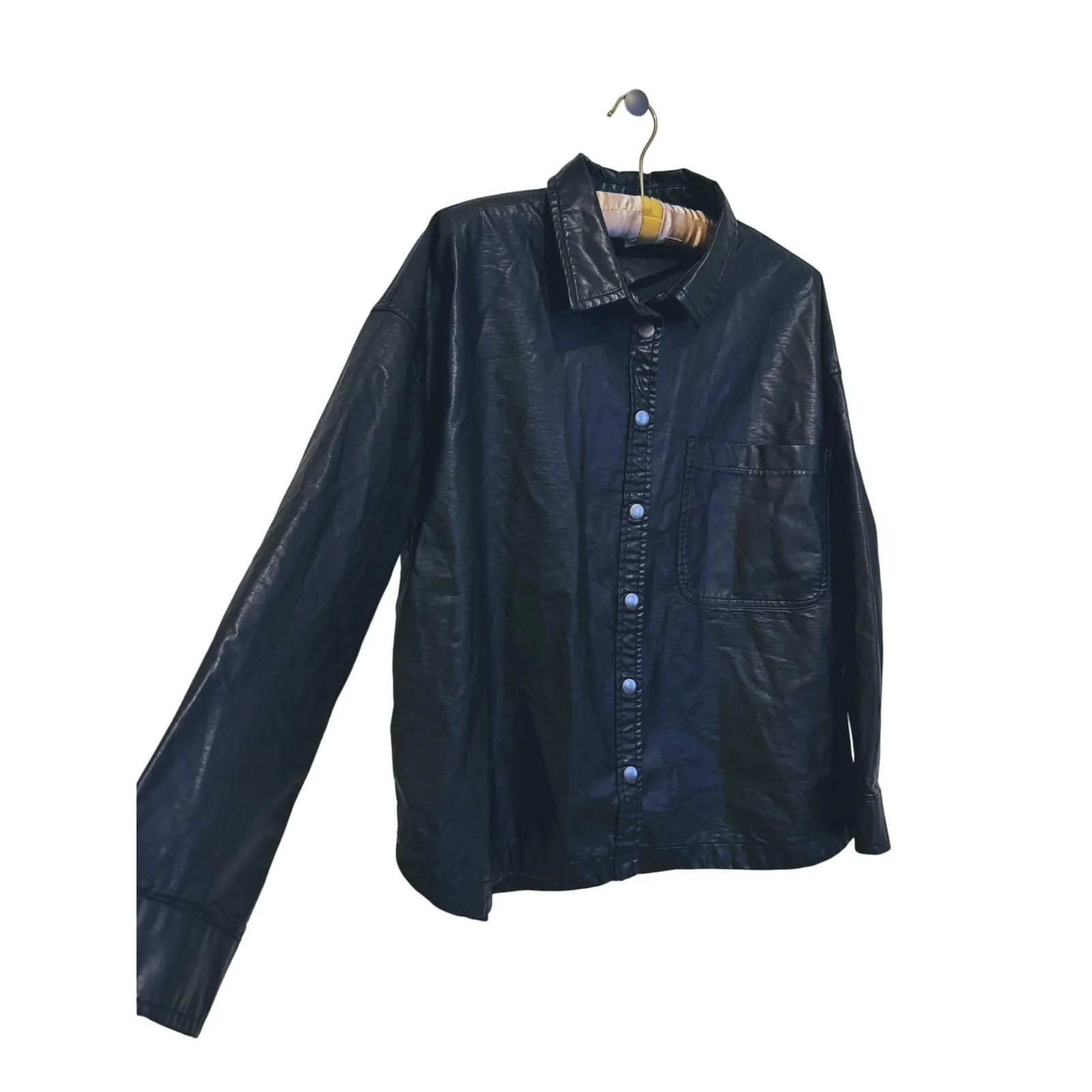 Cotton On Vegan Leather Oversized Shacket Medium Black Edgy Punk Cozy Streetwear - Image 4