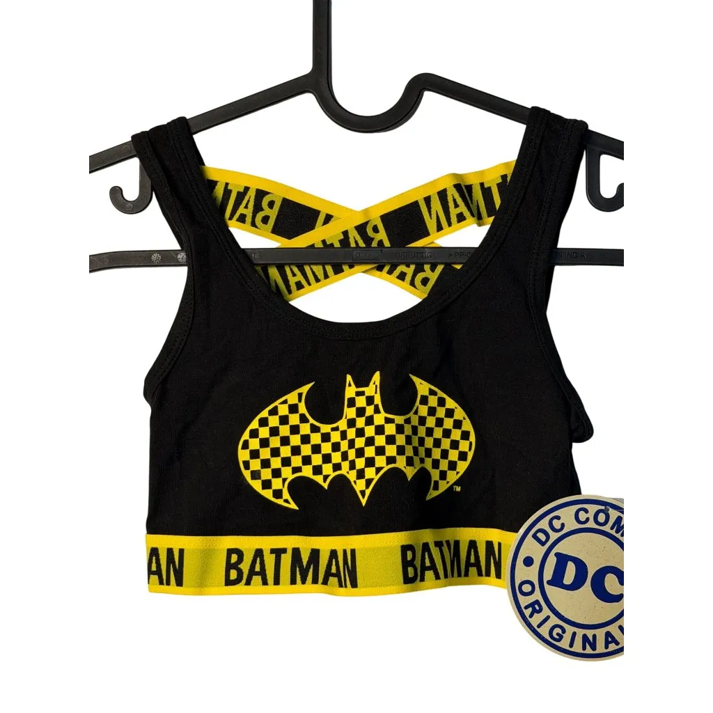 NWT DC Comics Batman Sporty Bra Yellow Black Checkered Cosplay Top Ladies Small - Image 3