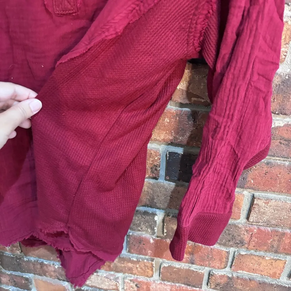 NWT White Birch womens thermal waffle knit gauzy henley top burgundy XL - Image 5