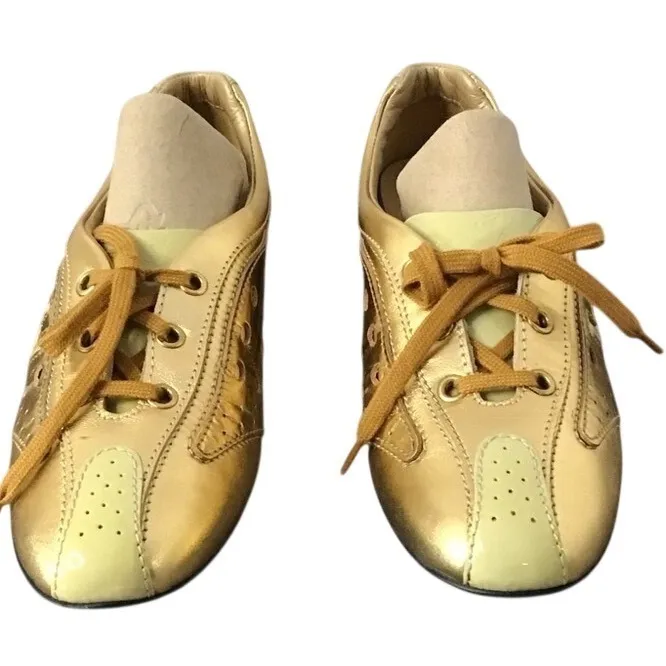 Hogan Interactive Italian Luxury Gold Metallic Leather Sneakers Women's US 5.5 - Image 5