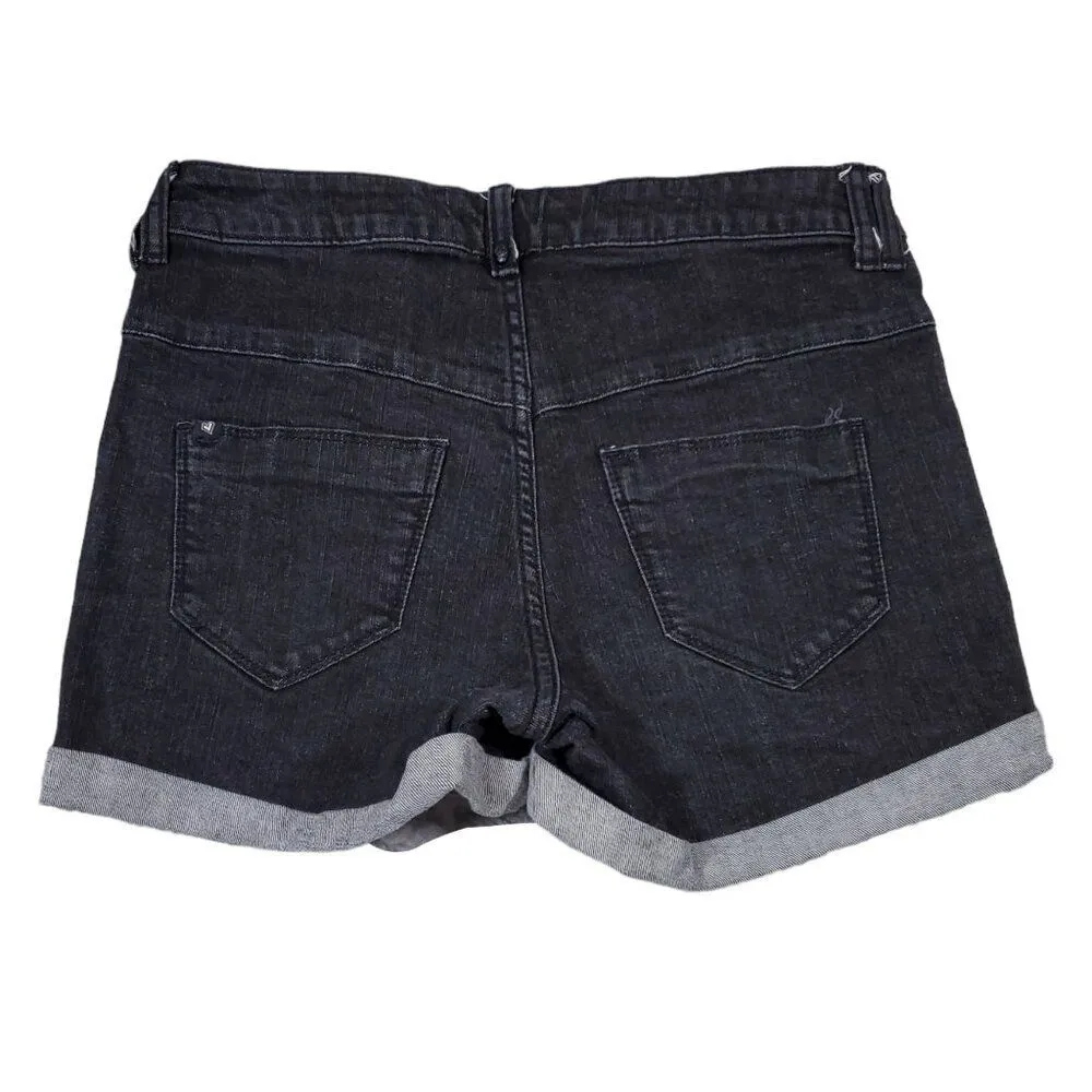 Hot Topic Lovesick Black Rolled Cuffed Jean Shorts Stretch Denim Size 5 - Image 2