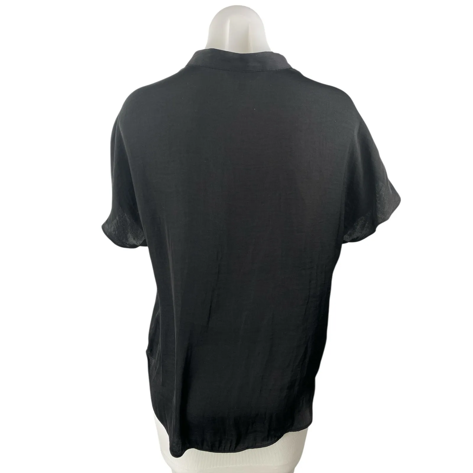 Naked Zebra Womens Black Short Cap Sleeve Pleated V Neck Shirt Blouse Top Size S - Image 2