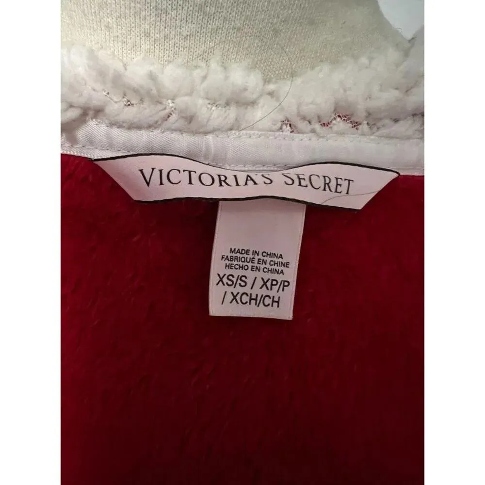 Victoria's Secret Cozy Hooded Plush Fleece W Sherpa Short Robe Vibrant Red XS/S - Image 8