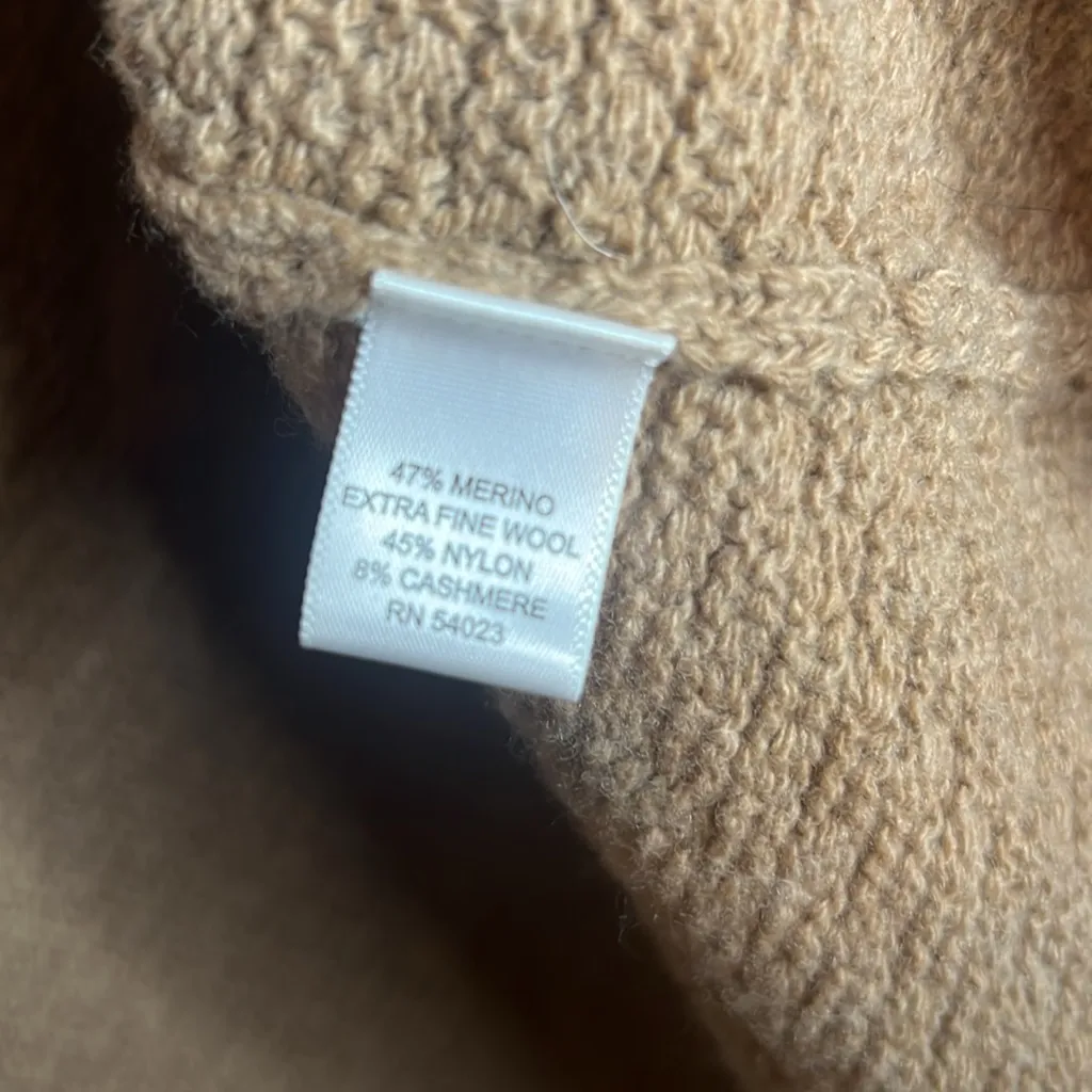 Banana Republic Merino Wool Cashmere Italian Yarn Basket Weave Tan Cowl Sweater - Image 8