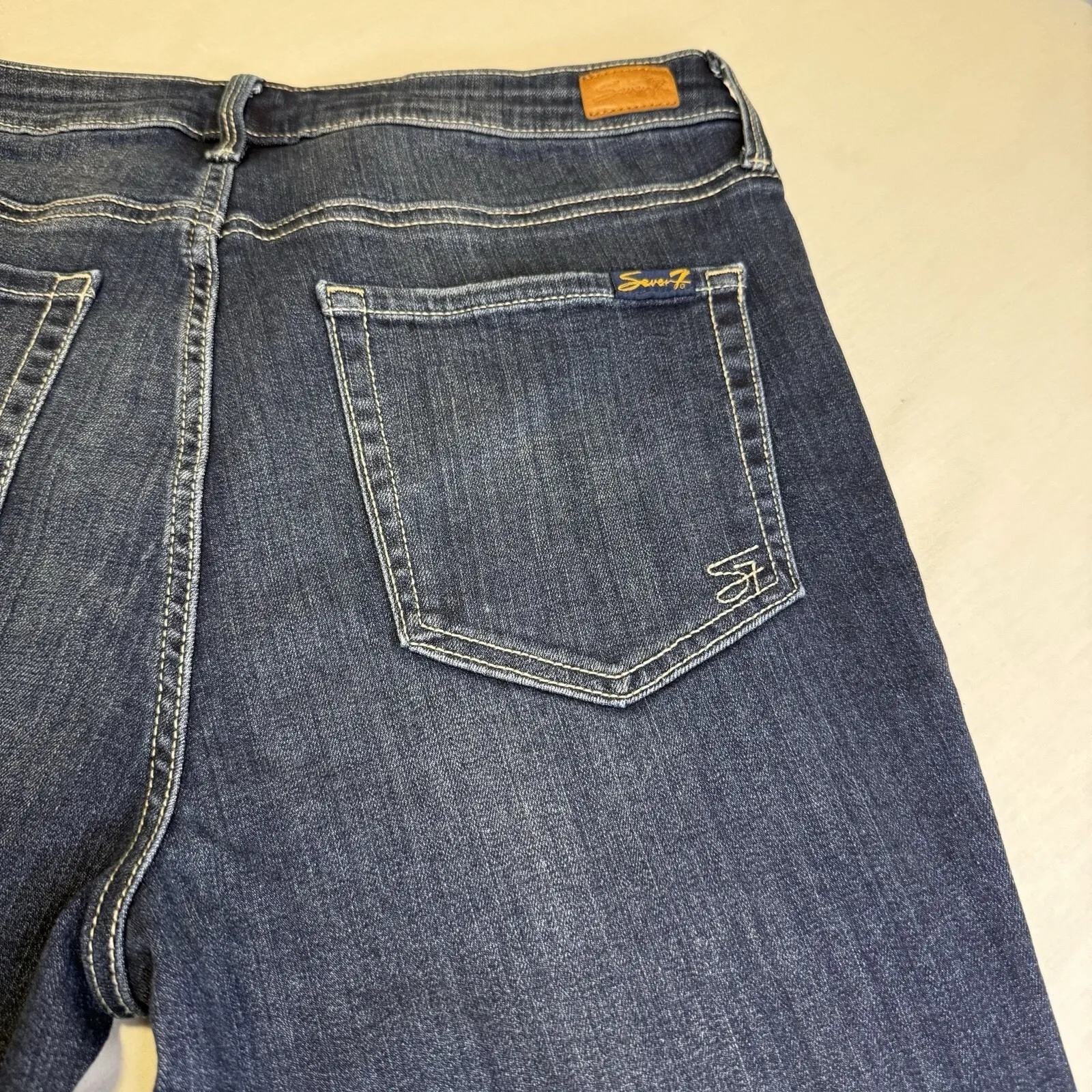 Seven7 Women's Dark Wash Straight Leg Mid Rise Raw Hem Crop Denim Jeans Size‎ 10 - Image 6