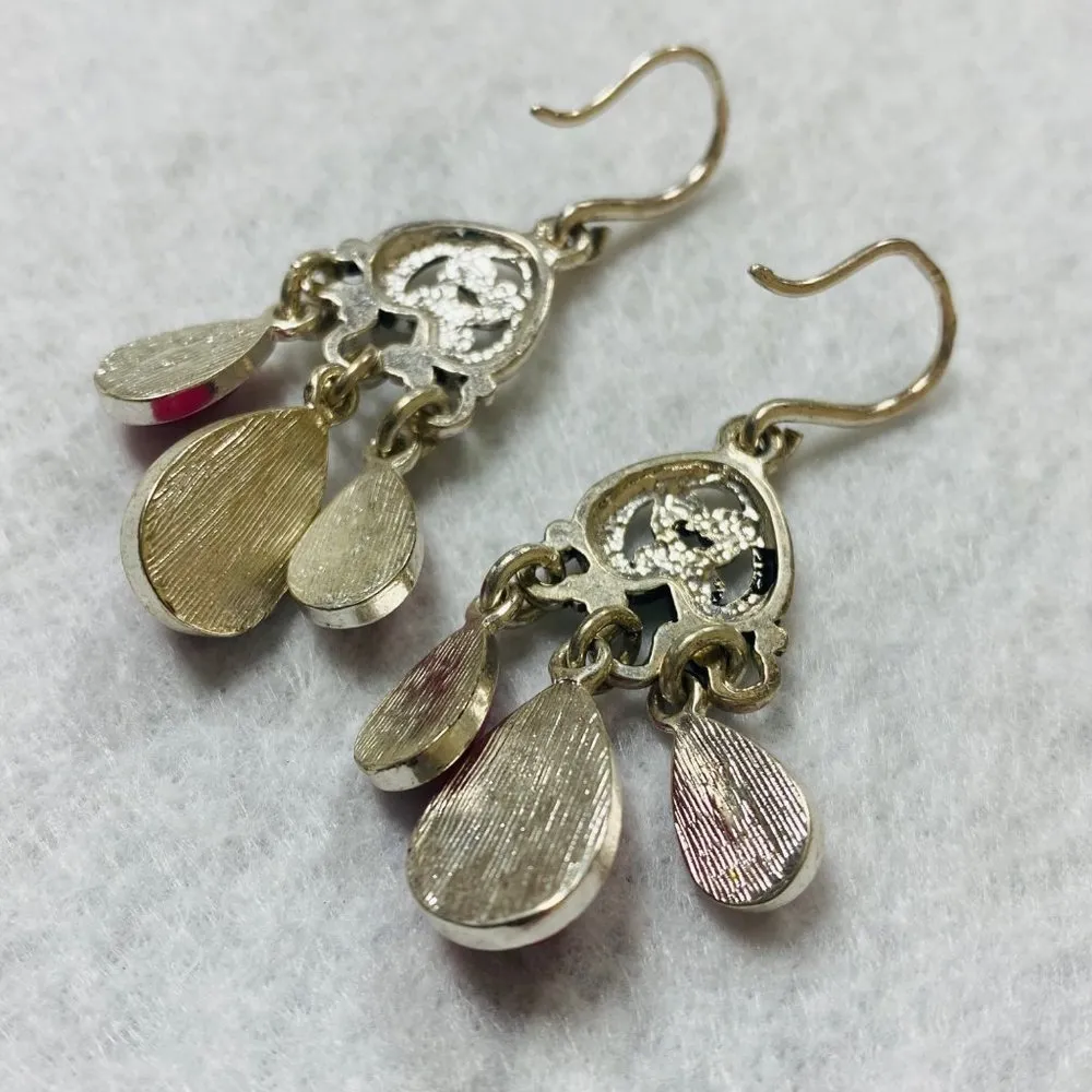 Pink Teardrop Cabochon Silver Color Metal Dangle Drop Hook Pierced Earrings - Image 7