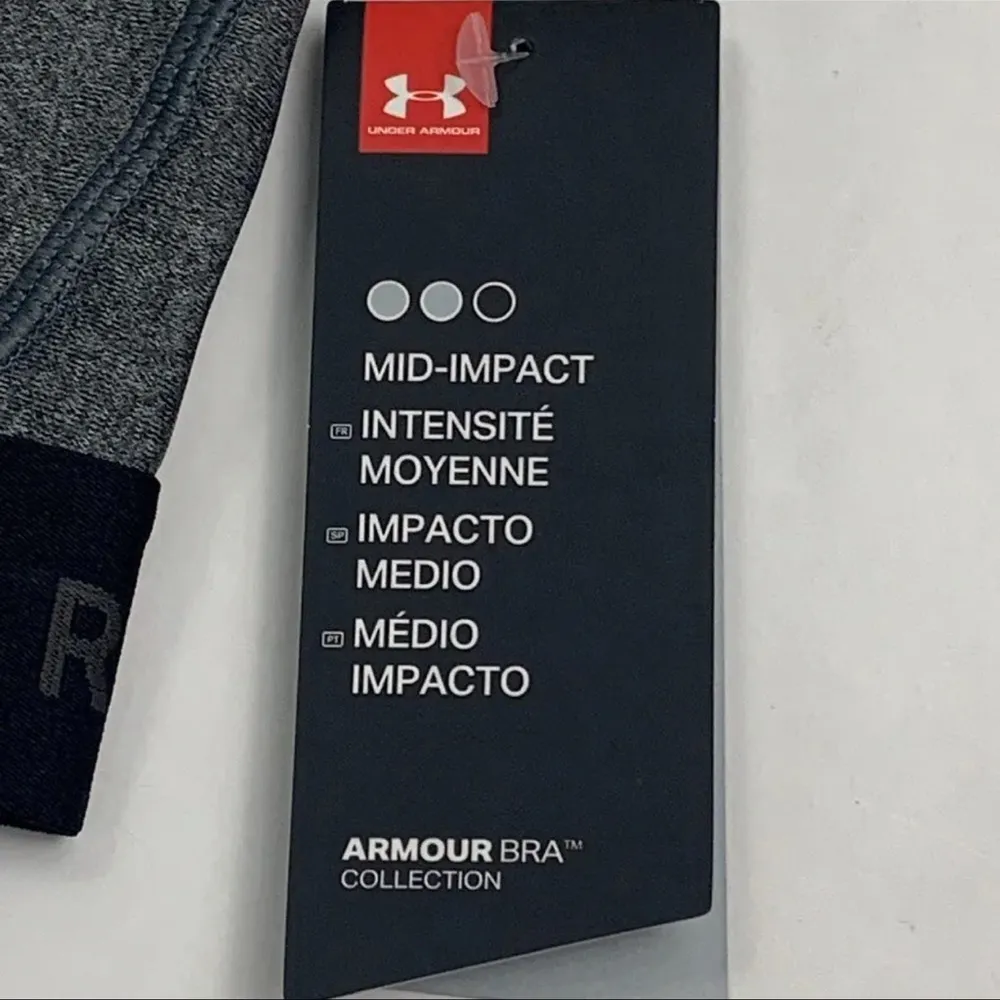 NEW Under Armour Mid Impact Sports Bra Athletic Active Compression Black Grey - Image 5