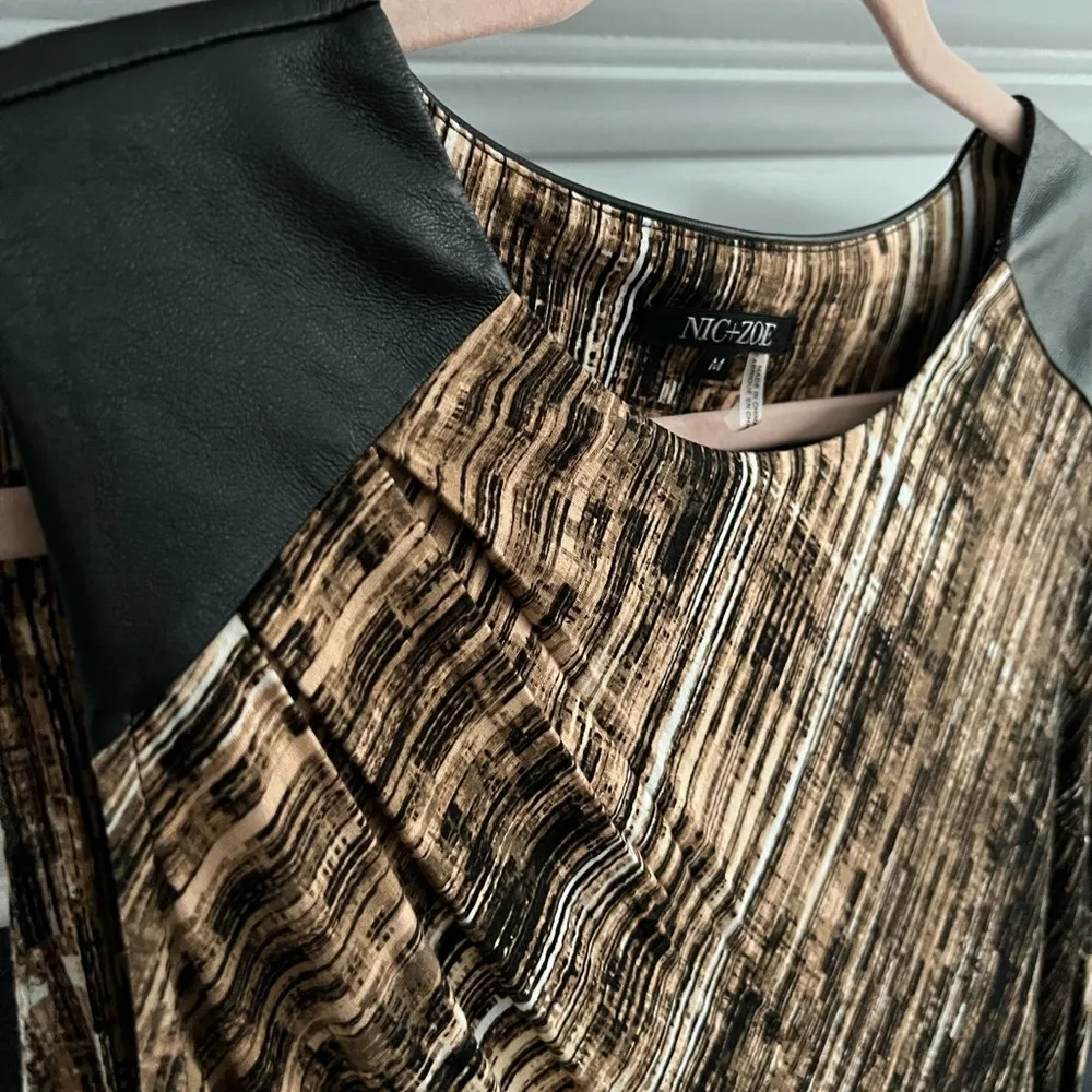 Nic+Zoe Sleeveless Faux Leather Gathered Front Dress | Brown/Black | Medium - Image 3