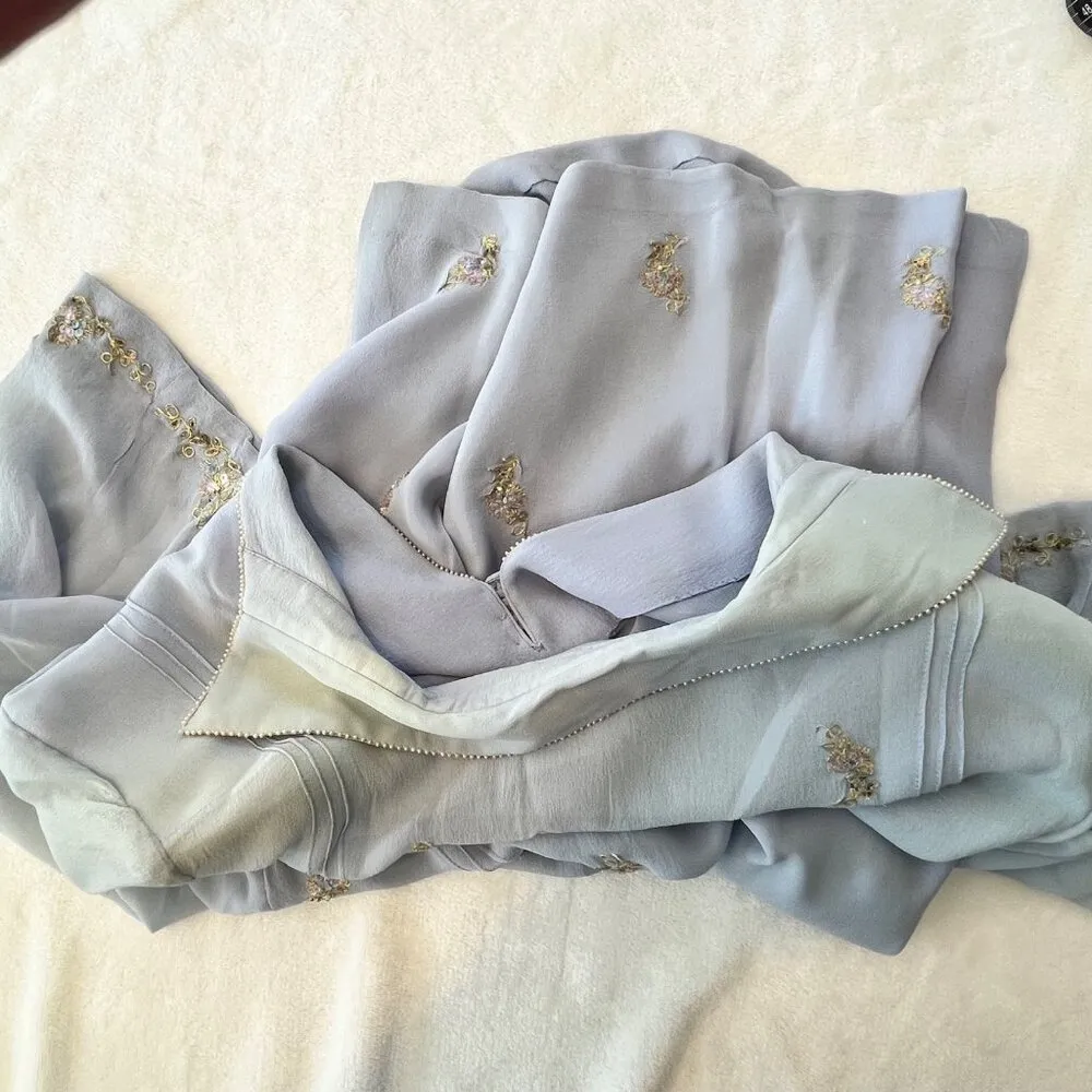 Vintage Embroidered Light Blue Blouse With Button & Collar Details 87P Size 10 - Image 10