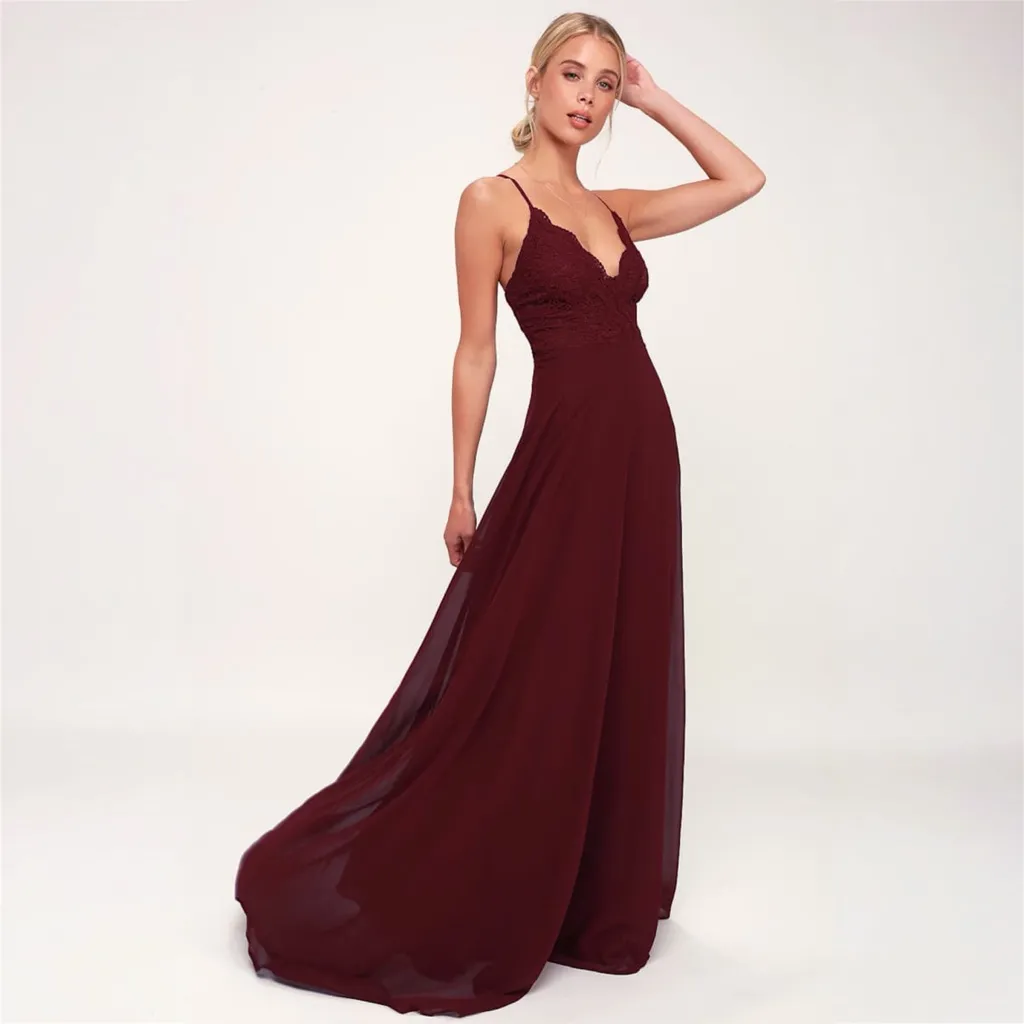 Lulus Madalyn Burgundy Lace Maxi Dress Size S Semi Formal Gown - Image 3