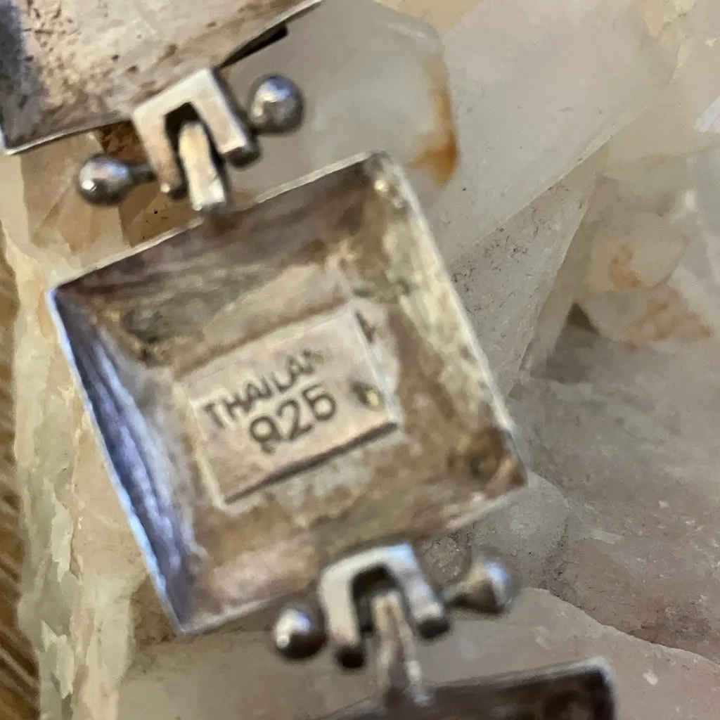 Vintage Sterling silver multiple gem Stone double hinged bracelet Black - Image 5