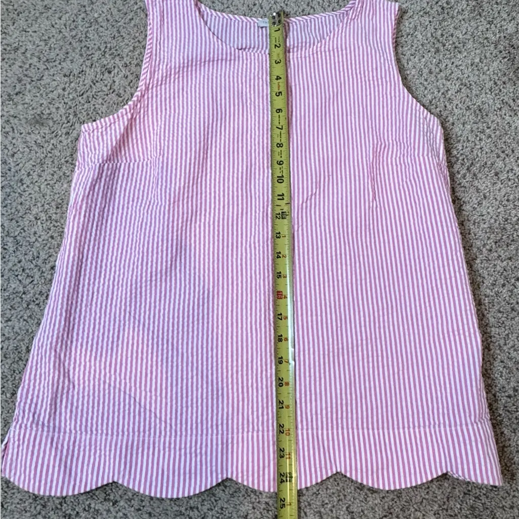 Talbots Pink Seersucker Stripe Cotton Tank Top L Scalloped Hem Coastal Preppy - Image 7