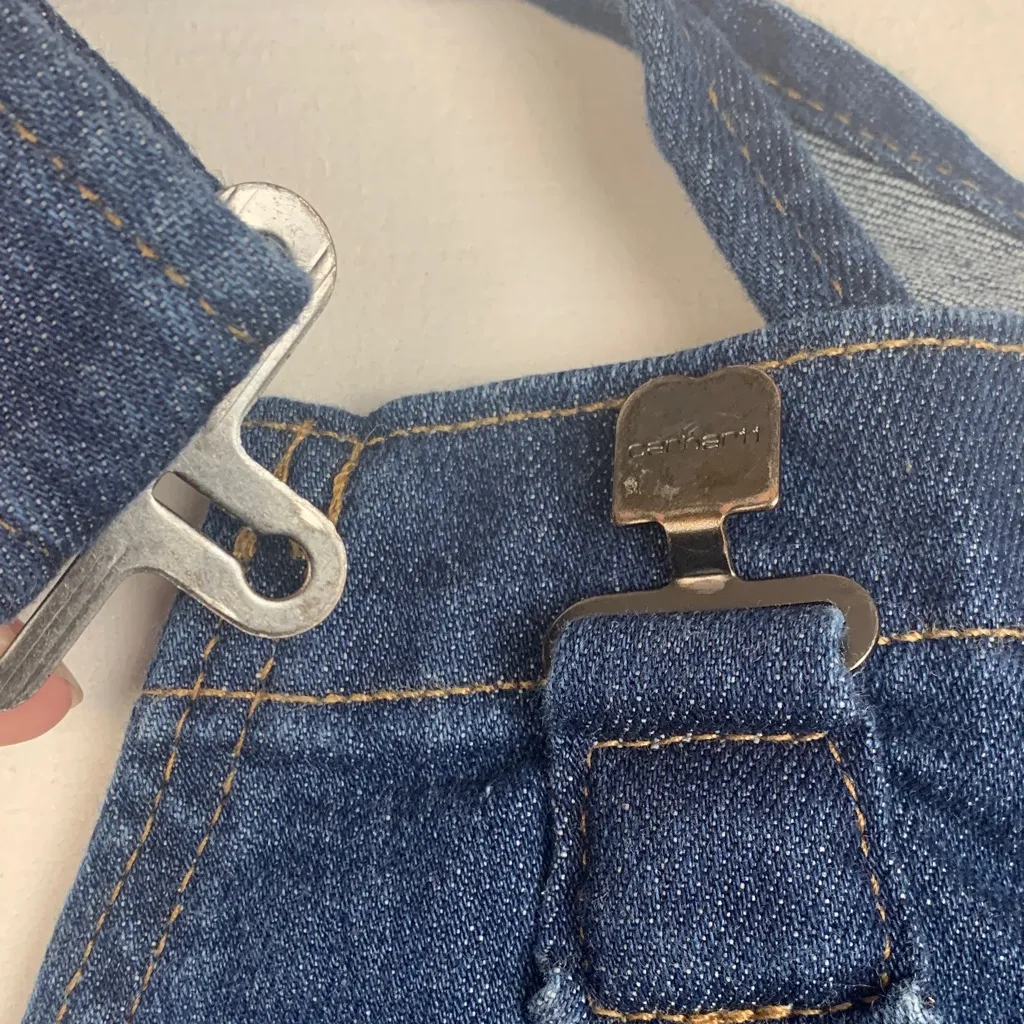 Carhartt women's medium 8 10 short Classic Blue Denim Bib Overalls jean - Image 8