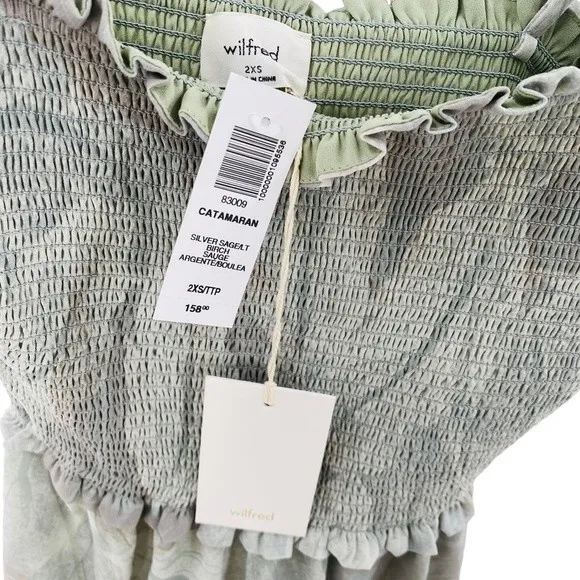 Aritzia Wilfred Size XXS Catamaran Ruffle Mini Dress Silver‎ Sage Green Coquette - Image 4