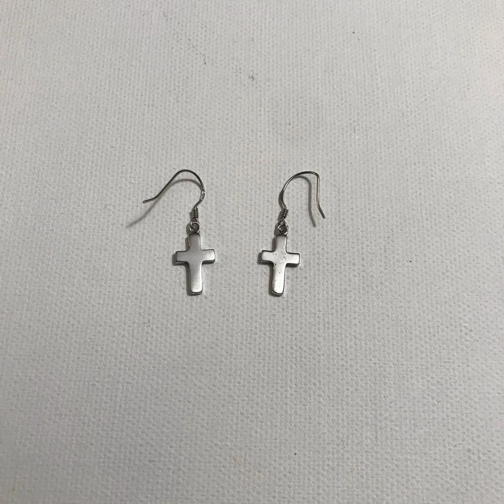 Sterling Silver 925 Dainty Cross Dangle Earrings - Image 2