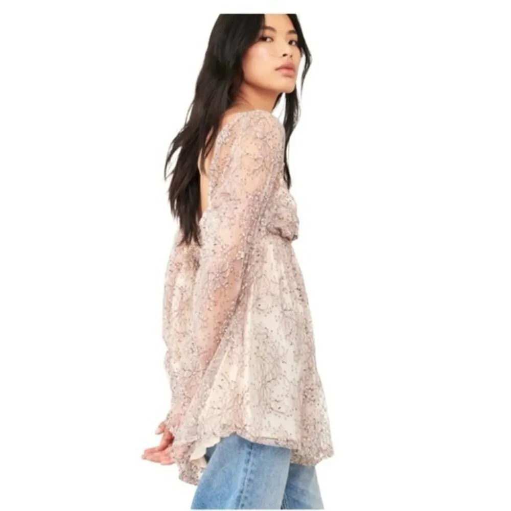 Free People Heavenly‎ Lace Tunic Top in Champagne Toast Size L New - Image 7