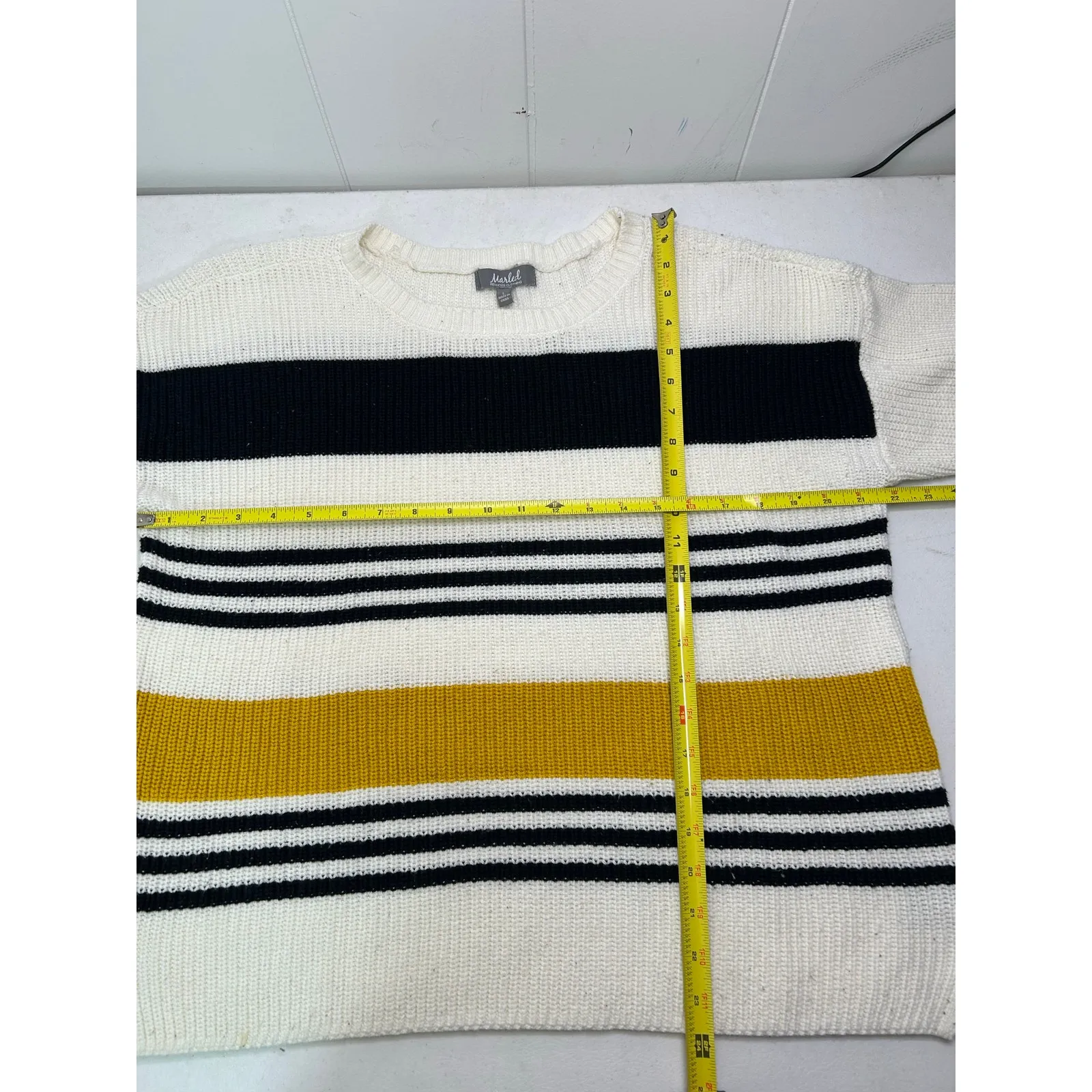 MARLED Reunited Clothing Knit Sweater Women's Size Large Striped Pullover Crew Blue - Image 5