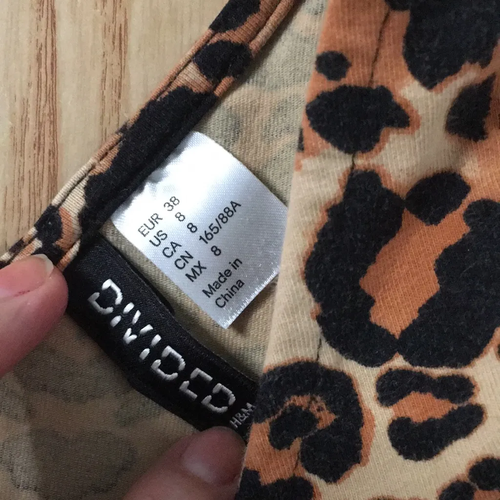 Womens Divided Animal Print Dress Stretchy Off Shoulder Tan Brown Black Size 8 - Image 4