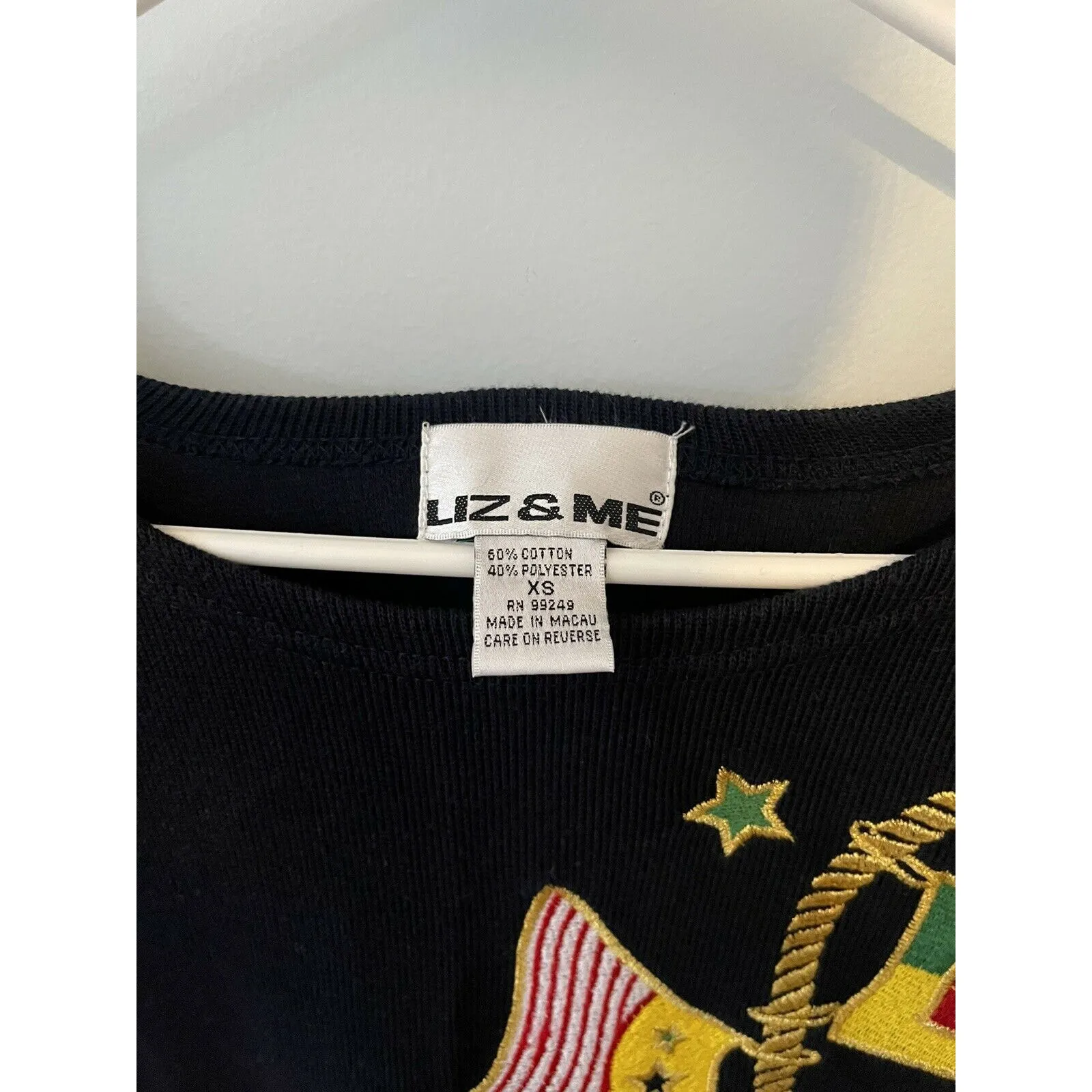 Nautical Sweater Vintage Liz & Me Navy~Gold Ropes-Boat Sailing Flags Tunic Sz.XS - Image 4