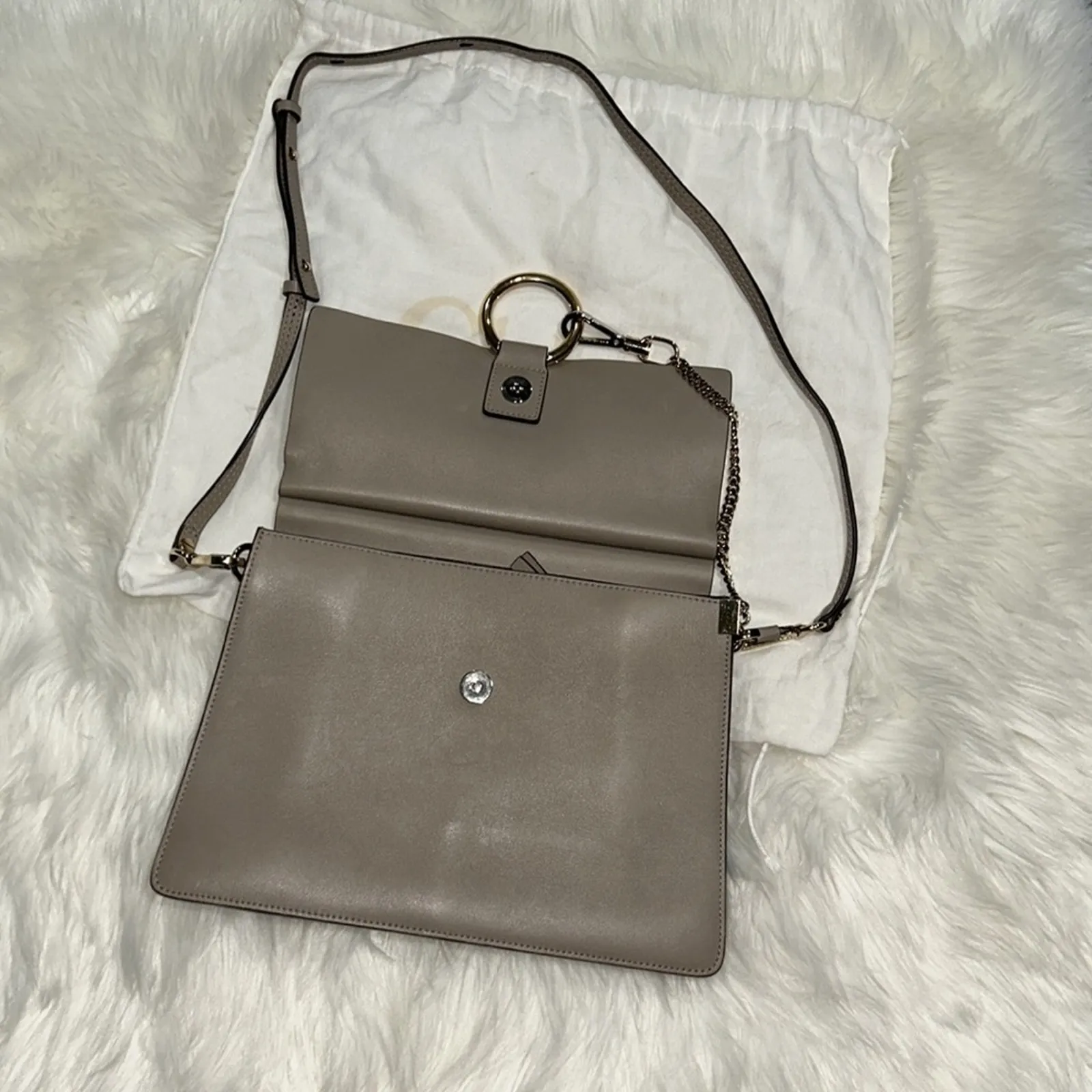 Chloe Authentic Faye Medium Shoulder Bag Genuine Leather Motty Gray - Image 12