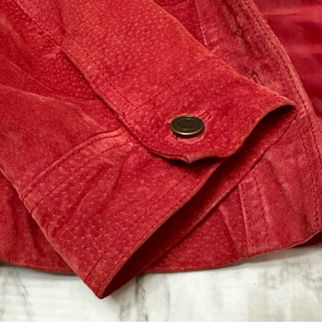 Style of New York Petite Women’s Sz L Red Suede  Button Down Jacket Fall Festive - Image 13