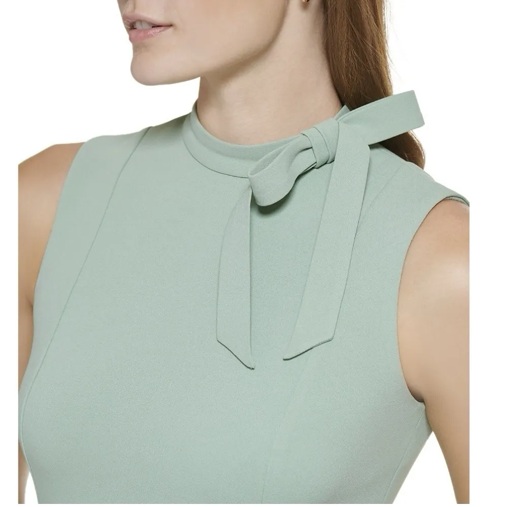 NWT Calvin Klein Green Bow High Neck Sleeveless Stretch Crepe Sheath Dress‎ 8 - Image 2