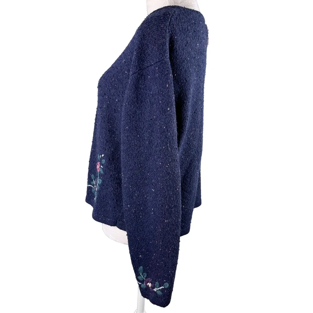 Northern Reflections Sweater Cardigan Large Navy Pink Floral L - Image 10