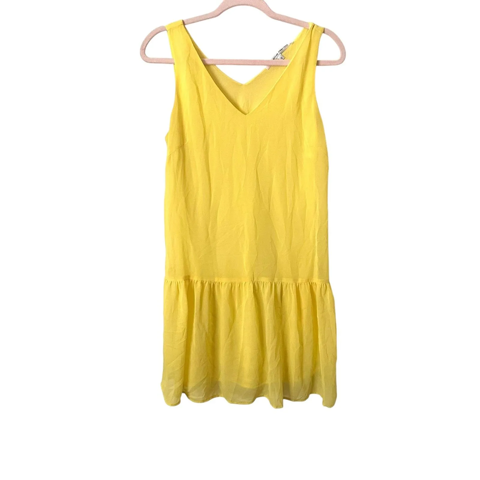 COLLECTIVE CONCEPTS Ruffled Neon Yellow Mini Dress Small‎ - Image 2