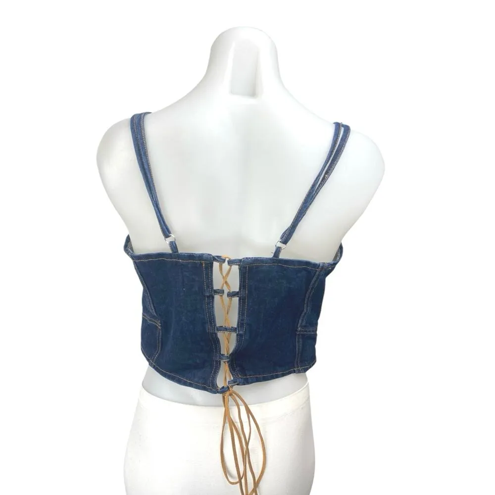 Princess Polly Blue Sleeveless Corset Bustier Denim Jean Tank Crop Top Size 12 - Image 2