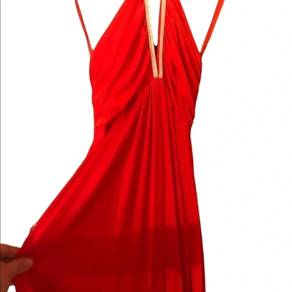 Vintage 70s red halter rhinestone special occasion maxi dress Old Hollywood Size M - Image 2