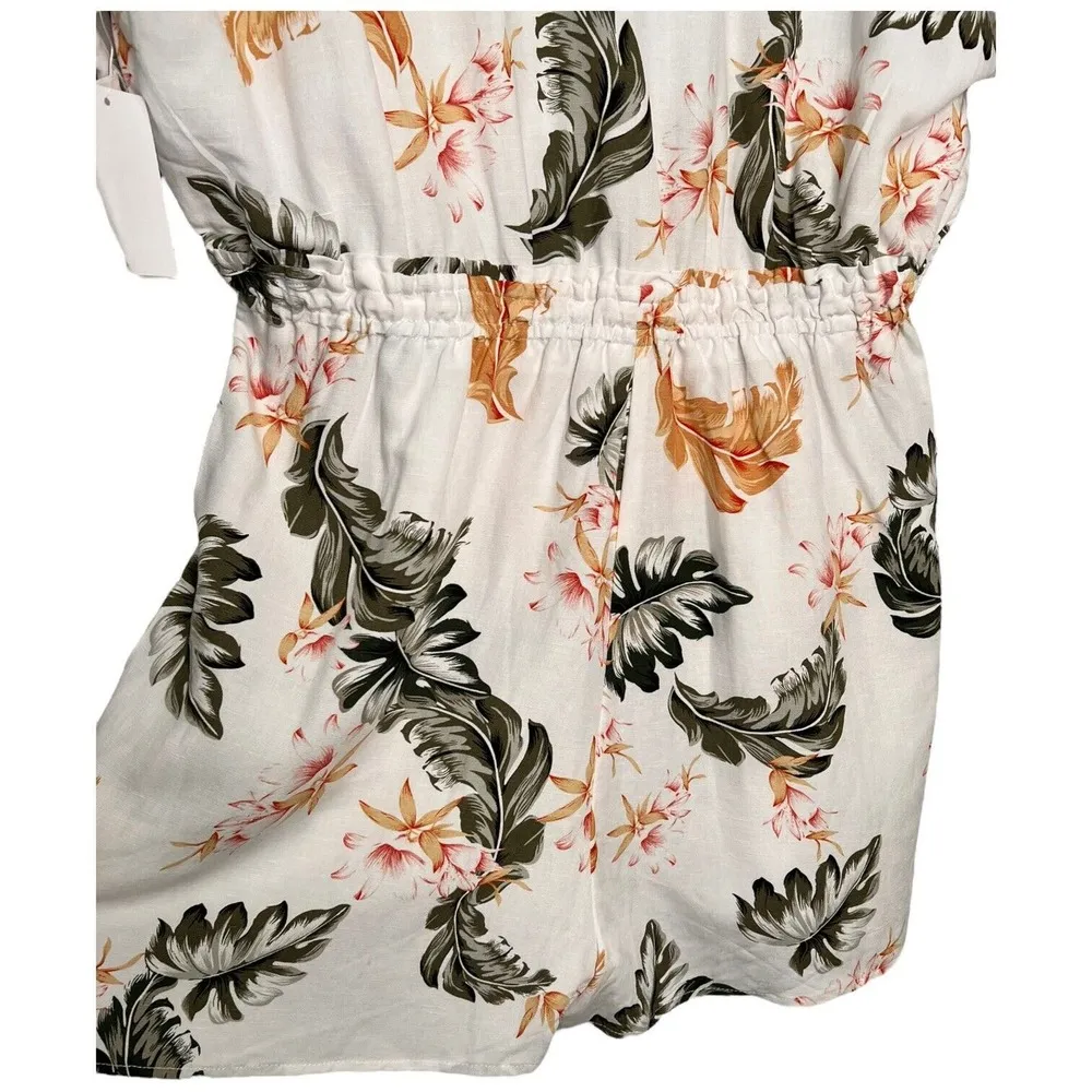 New Blank NYC Romper Womens L Linen Garden Party Tropical Hawaii Resort White - Image 11