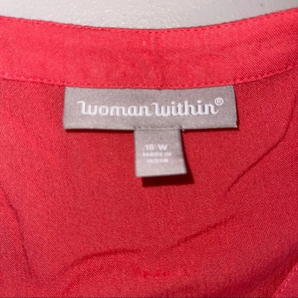 WOMAN WITHIN CORAL ROLL-CUFF CRINKLE MIDI MAXI DRESS SIZE 16W - Image 4