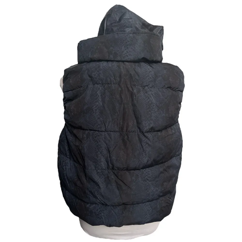 Calvin Klein Snake Skin Design Puffer Vest with Hideable Hood Blue Black Large - Image 2