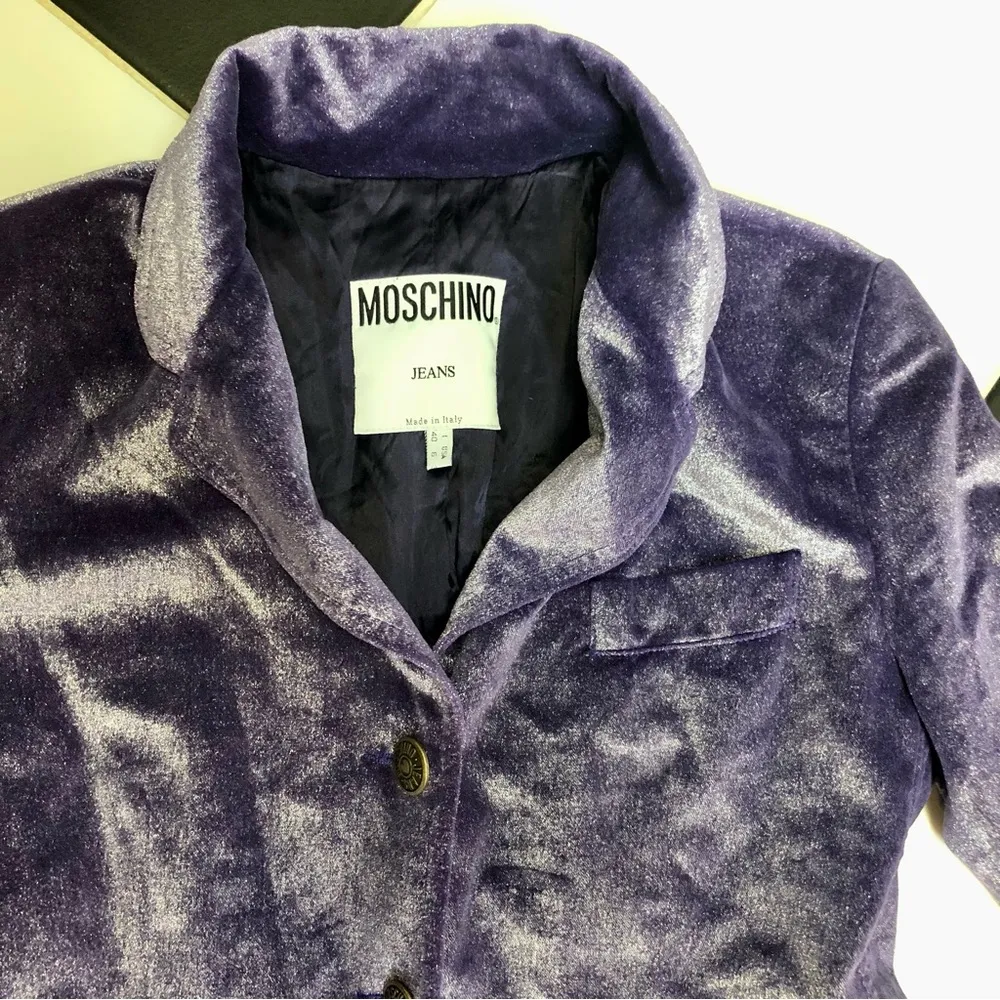 Jeans Velvet Blazer Dark Purple Silver Tone Velour Metallic Lavender 6 - Image 6