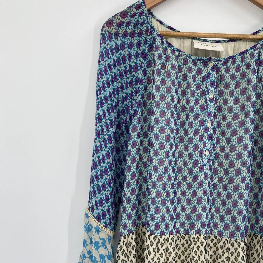 CECILIE Copenhagen Willa Tiered Midi Dress Multicolor Panels Colorblock Size M Blue Size M - Image 5