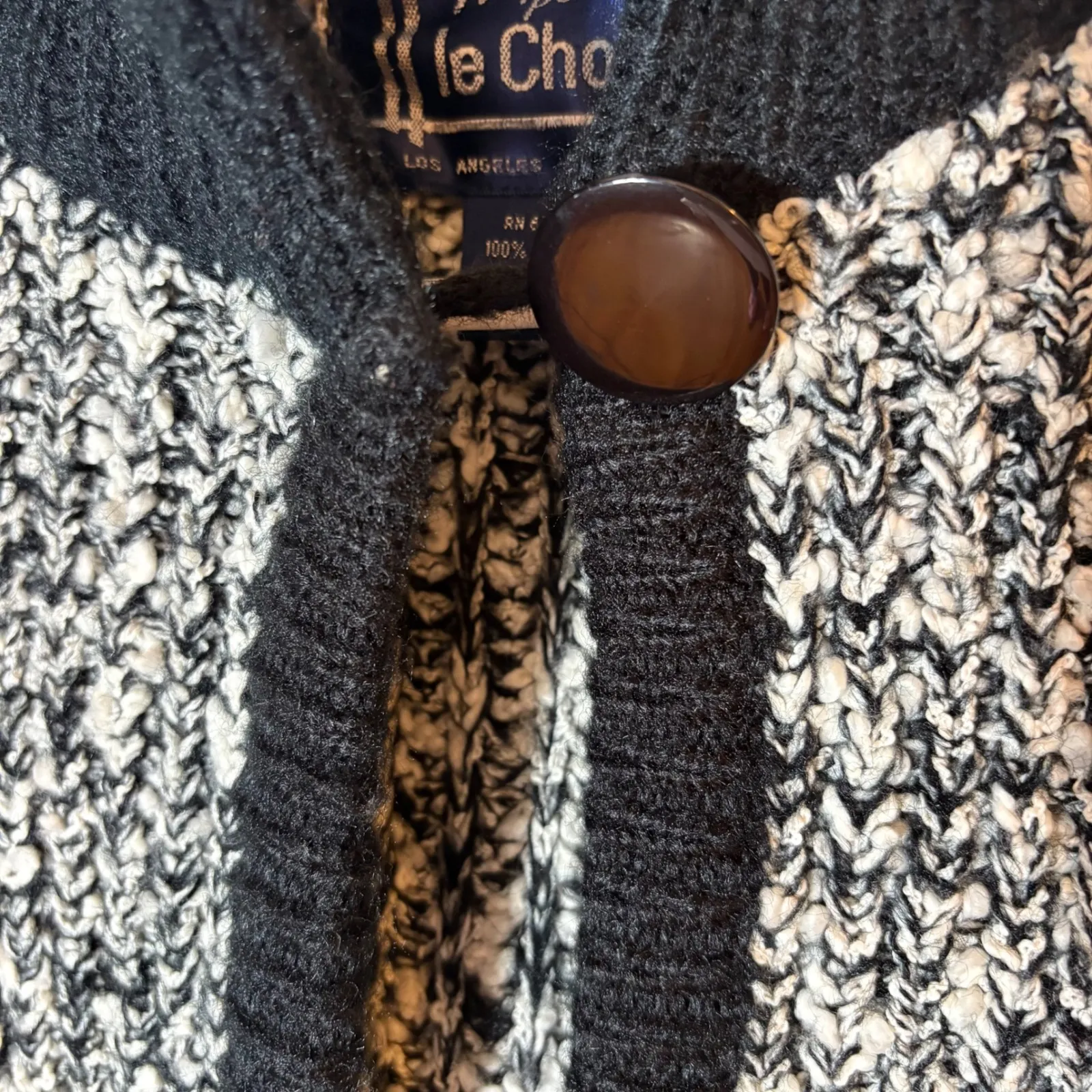 Vintage Monte par Le Chois Black White Marled Sweater Coat Shoulder Pads Size M Gray Size M - Image 4