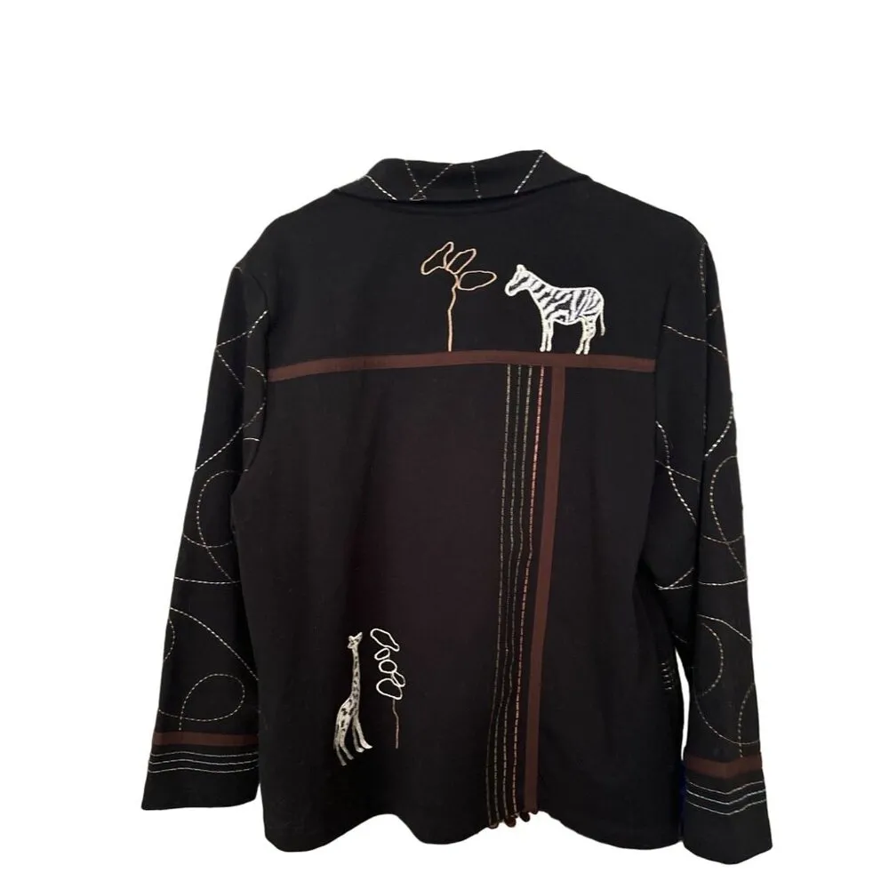 Allison Daley Petite Medium Safari Zoo Animal Carved Button Down Jacket Pockets - Image 2