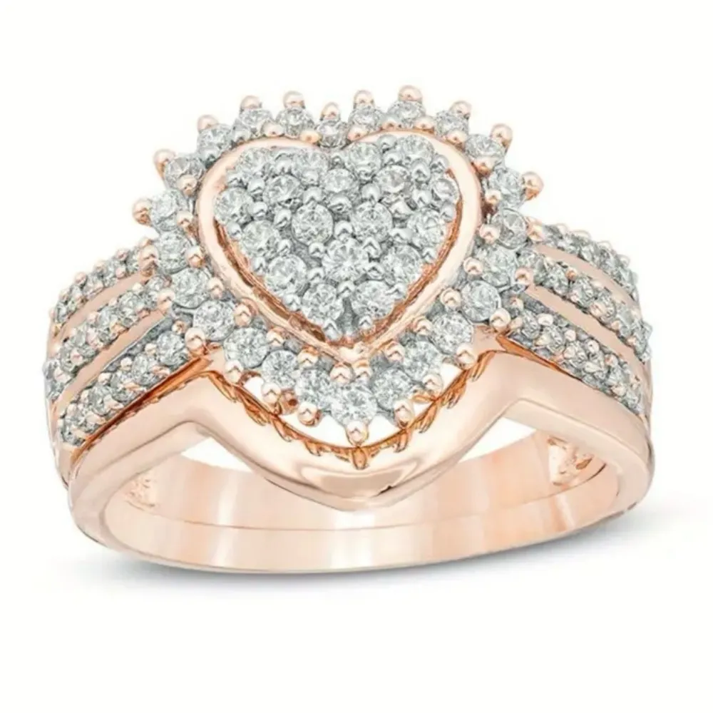 Rose Gold CZ Diamond Heart Ring Size 8 - Image 2