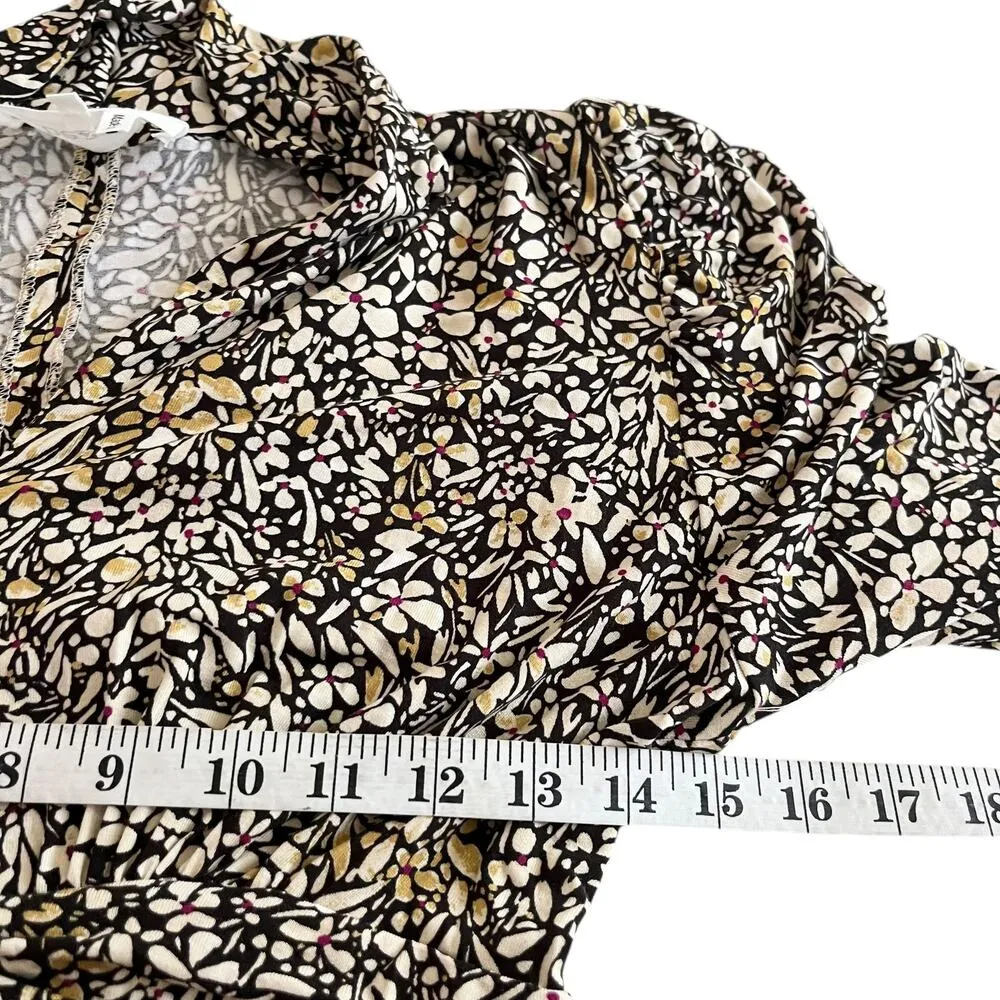 Ba&sh Seven Beige Floral Print Long Sleeve V-Neck Midi Dress Size Small - Image 16