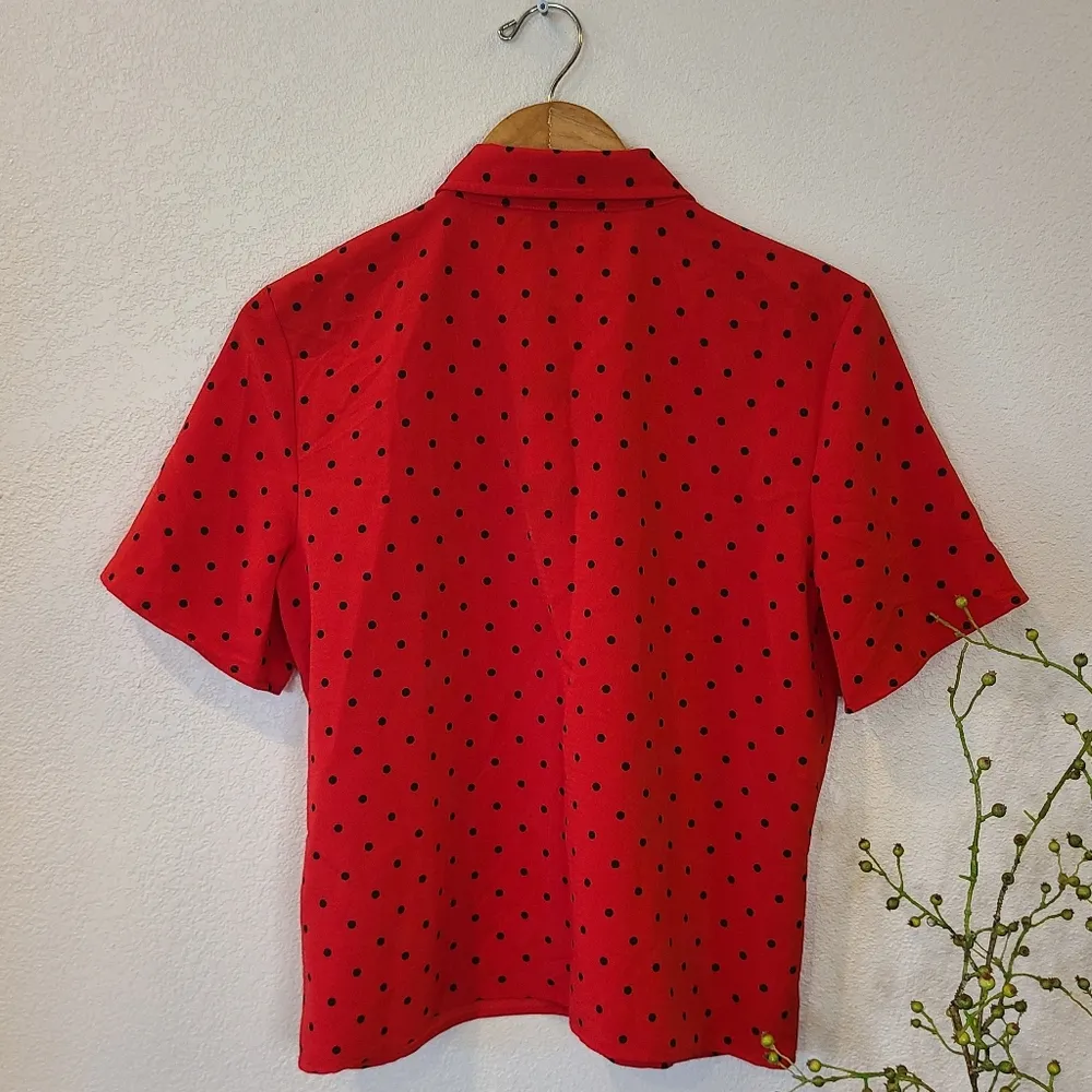 Tommy Hilfiger Red with Black Polka-dot Collared Shirt - Image 2