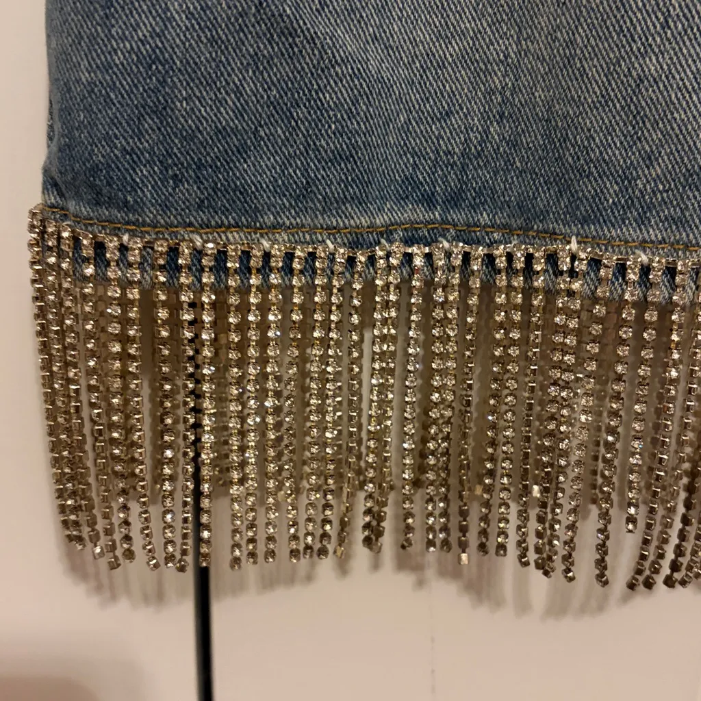 BlankNYC denim rhinestone fringe skirt Size 30 new with tags - Image 4