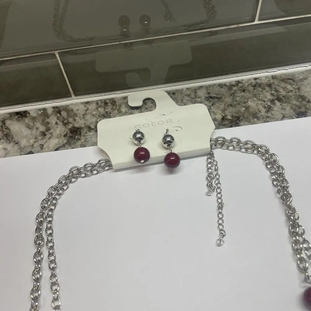 Color Kohl’s Necklace And Pierced Earrings Costume Set Silver Tone - Image 9