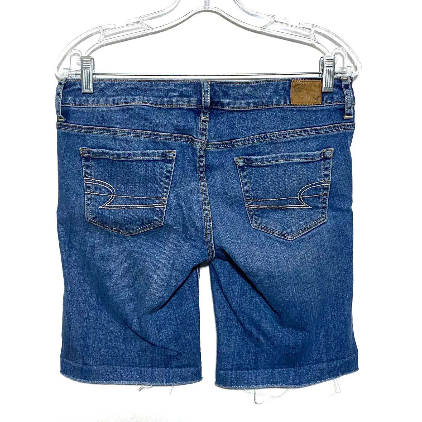 American Eagle Bermuda Jeans Shorts Womens 6 Distressed Stretch Denim Grunge Y2K - Image 2
