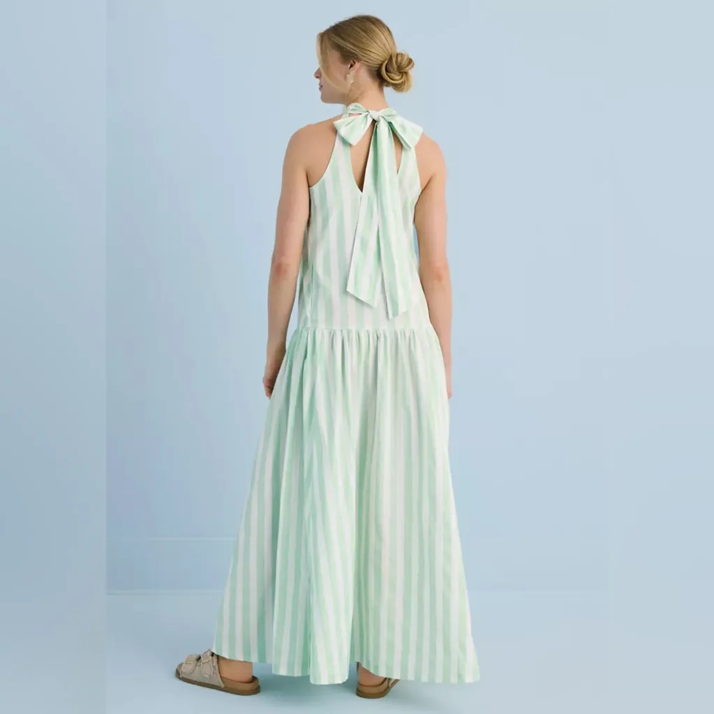 Crown & Ivy x Sewing Down South Amanda Halter Maxi Dress Mint GRN & WHT S NWT - Image 3