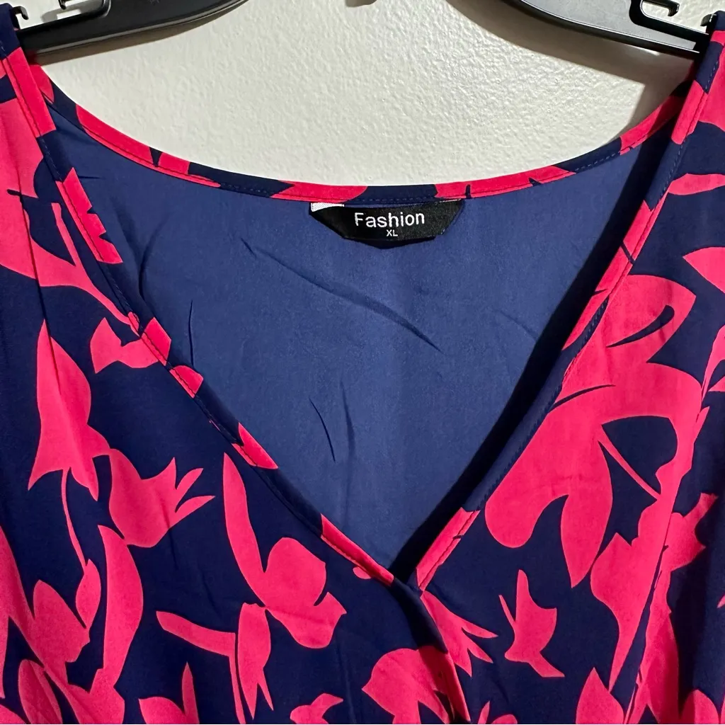 Elegant Floral Maxi Dress in Pink and Blue (1055) Size XL - Image 3