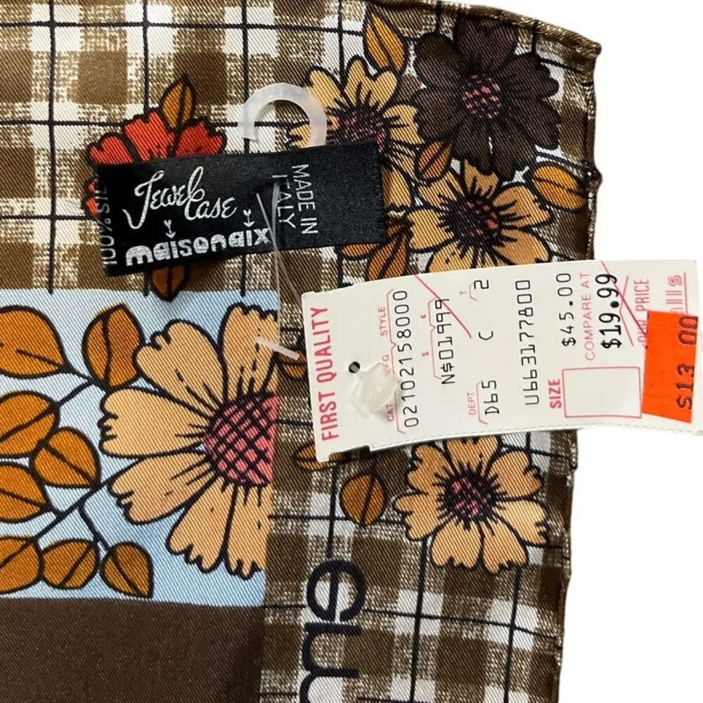 Emanuel Ungaro Square Silk Floral and plaid Scarf Made in Italy 30x30 inches Brown - Image 8
