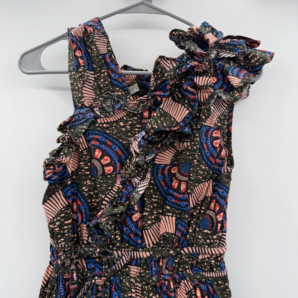 Ulla Johnson Iliana Poplin‎ Ruffle Sleeveless Geometric Print Mini Dress Sz 2 - Image 4